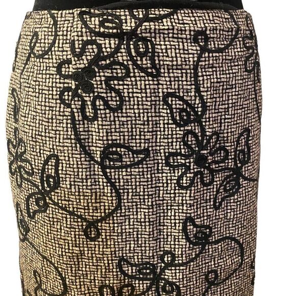 Talbots‎ Wool Tan and Black Floral Pencil Skirt Sz 14 - Picture 2 of 10